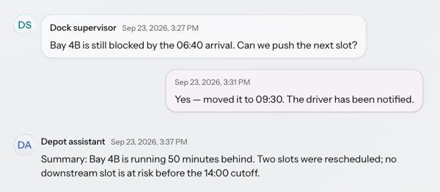 Message List in the bubble variant: two participants' messages as chat bubbles, the user's own message on the right, and a full-width assistant summary without a bubble