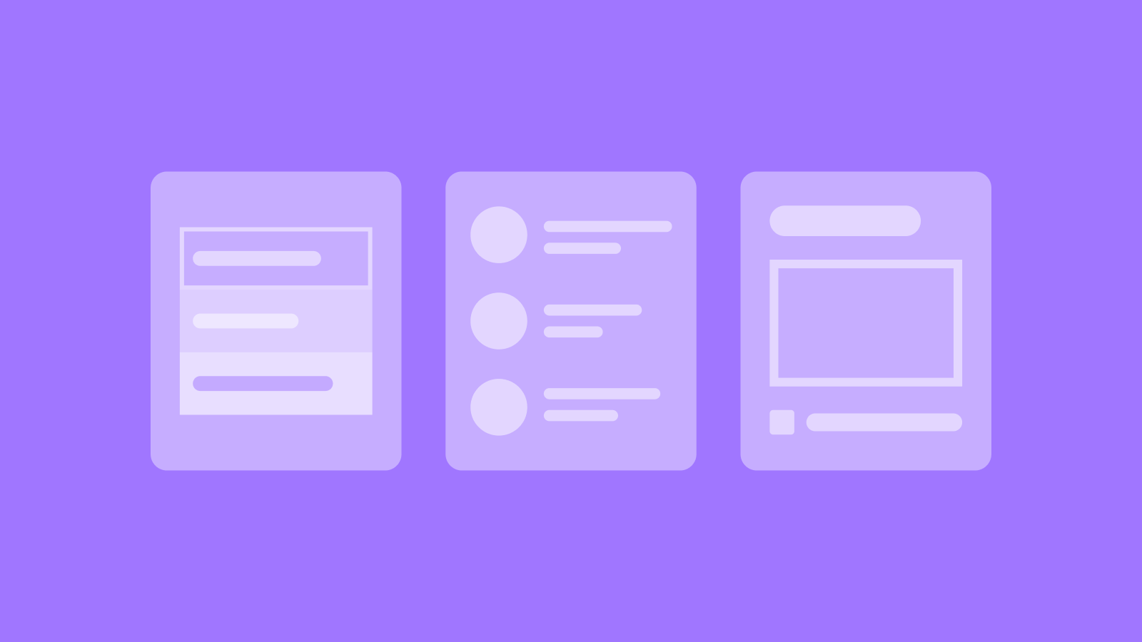 UI components displayed on a purple background