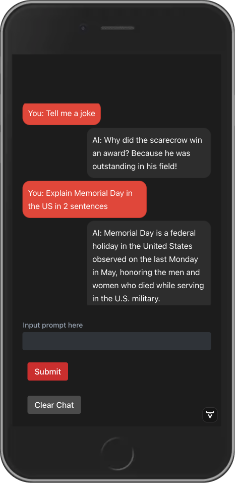 Screenshot of phone screen with ongoing chat with AI chatbot.