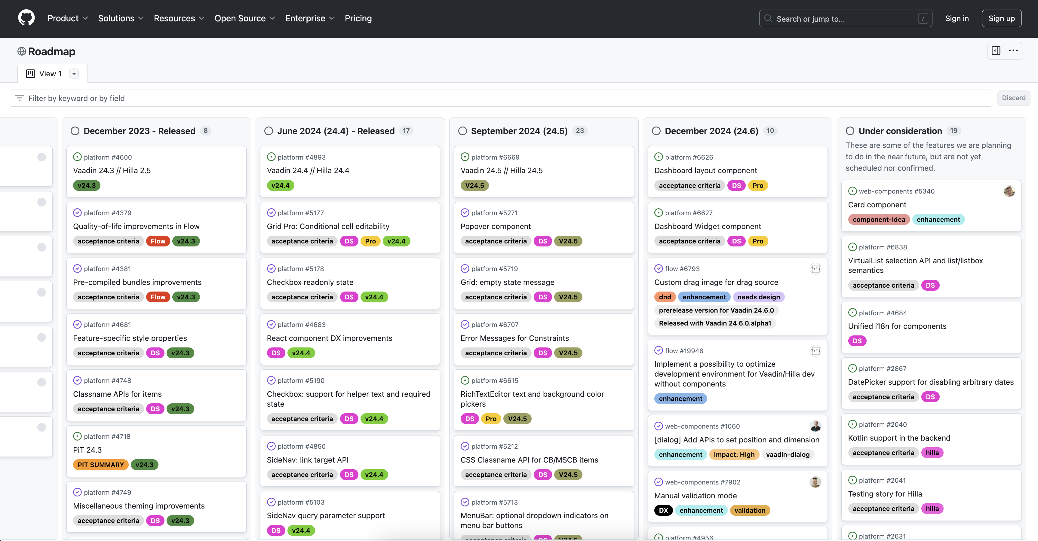 Vaadin roadmap