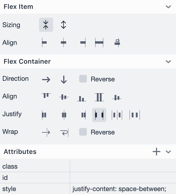 The Vaadin Designer layout editor showing different options for how to align content within a layout.