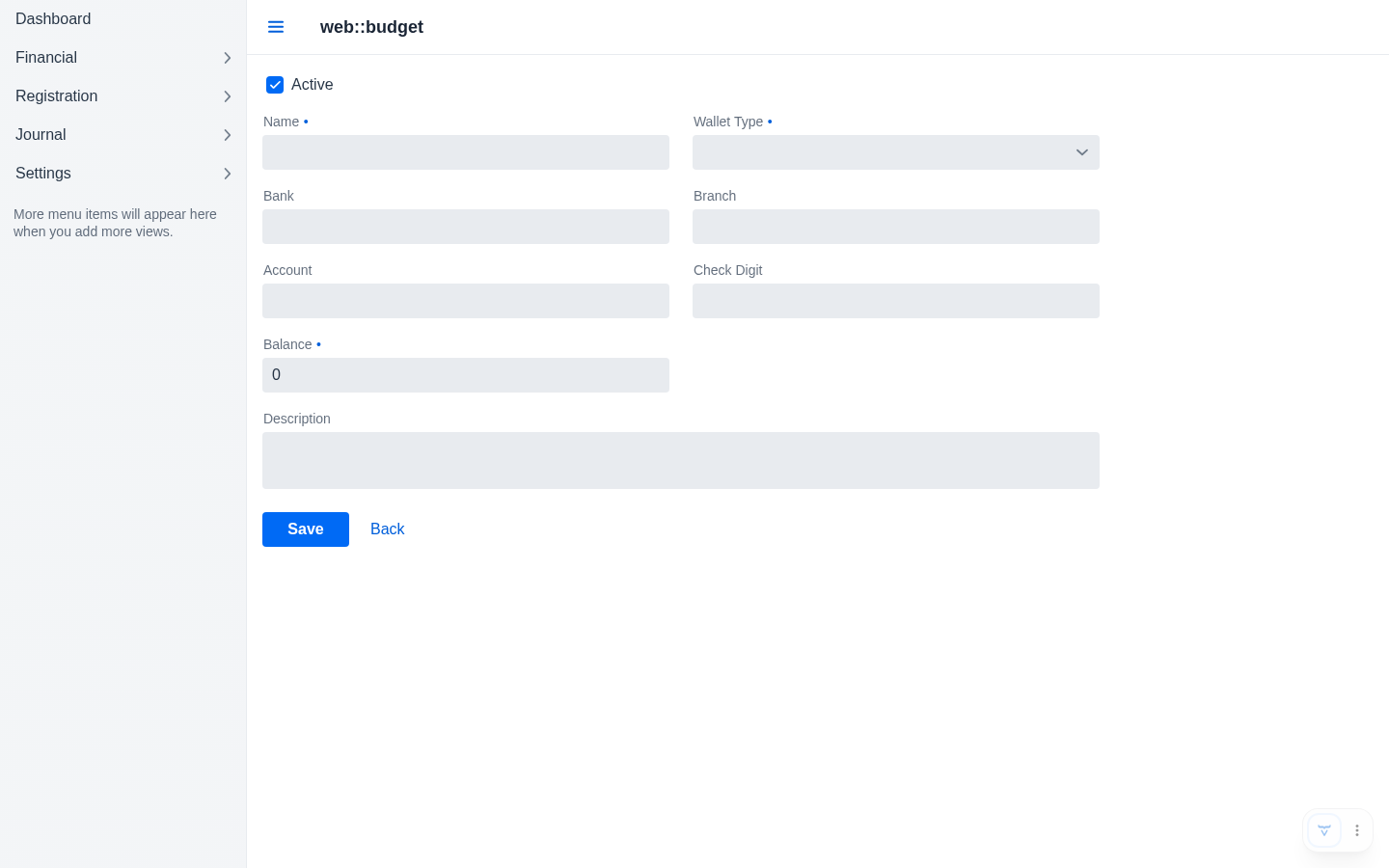 The same wallet form after migration, running in Vaadin 25 Flow, with the same nine fields and the same three required markers, rendered with Vaadin component defaults.