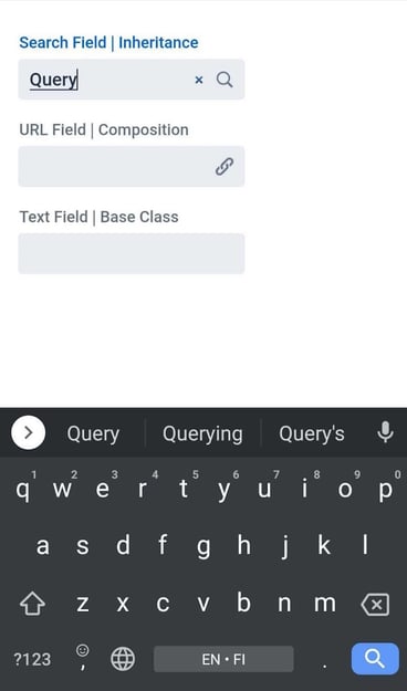 Screenshot of a UI view with search field, URL field a text field