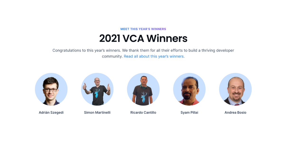 Headshots of the 2021 Vaadin Community Award winners.