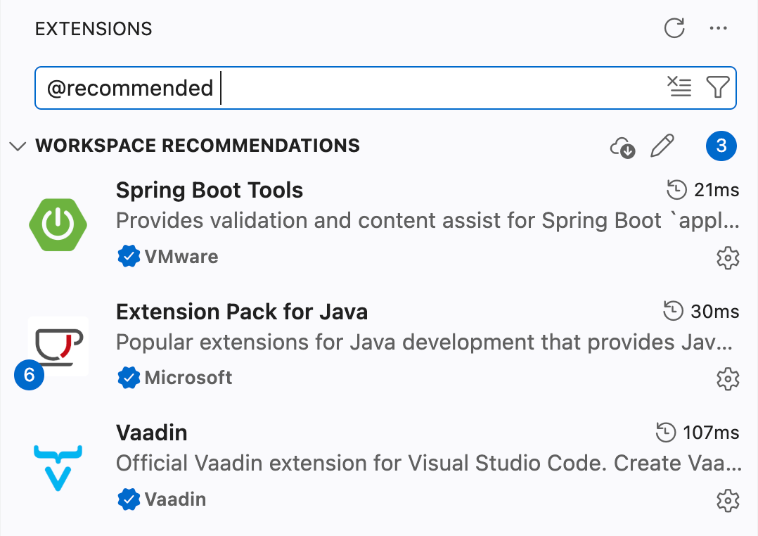 Install the Vaadin VS Code extension pack