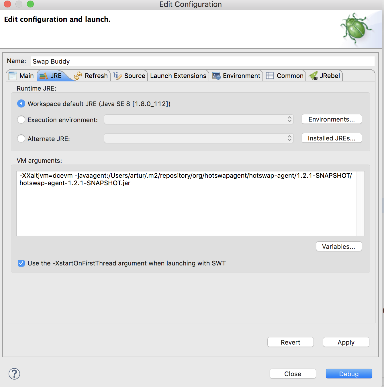 Screenshot of the Edit Configuration dialog in Eclipse