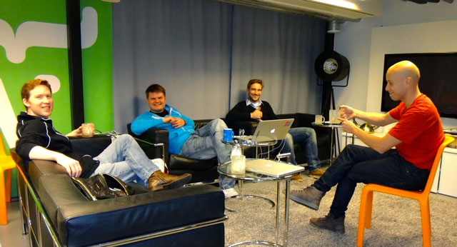 David Blevins, Joonas Lehtinen, Fredrik Rönnlund and Matti Tahvonen on a coffee break at Vaadin HQ.