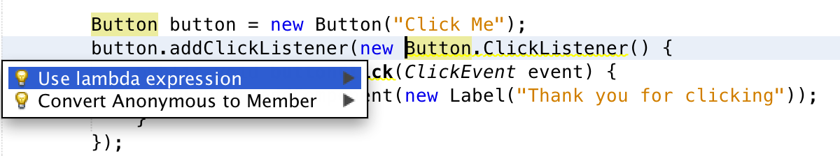 NetBeans 8 beta suggesting to use a simpler lambda expression as listener