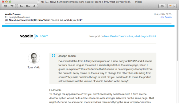 Tori Liferay Forum HTML emails