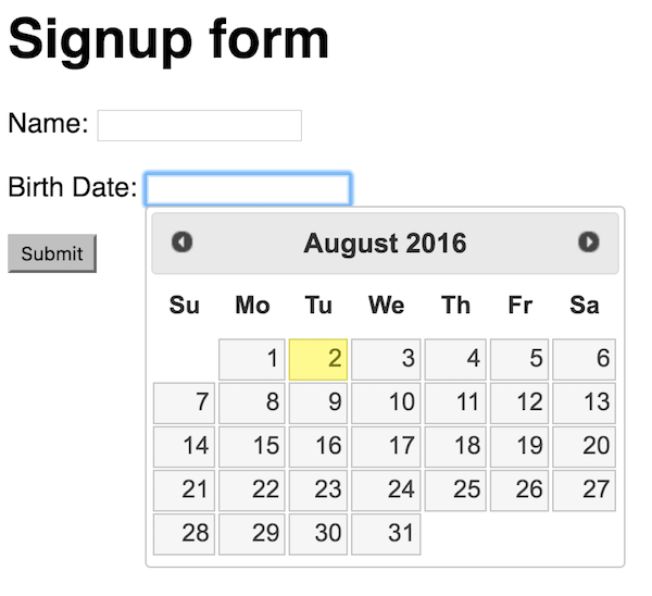 jQuery app with date picker