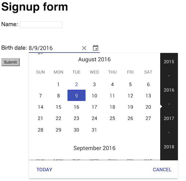 jQuery app with web component date picker