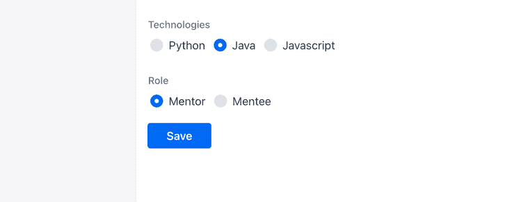 Display of radio buttons