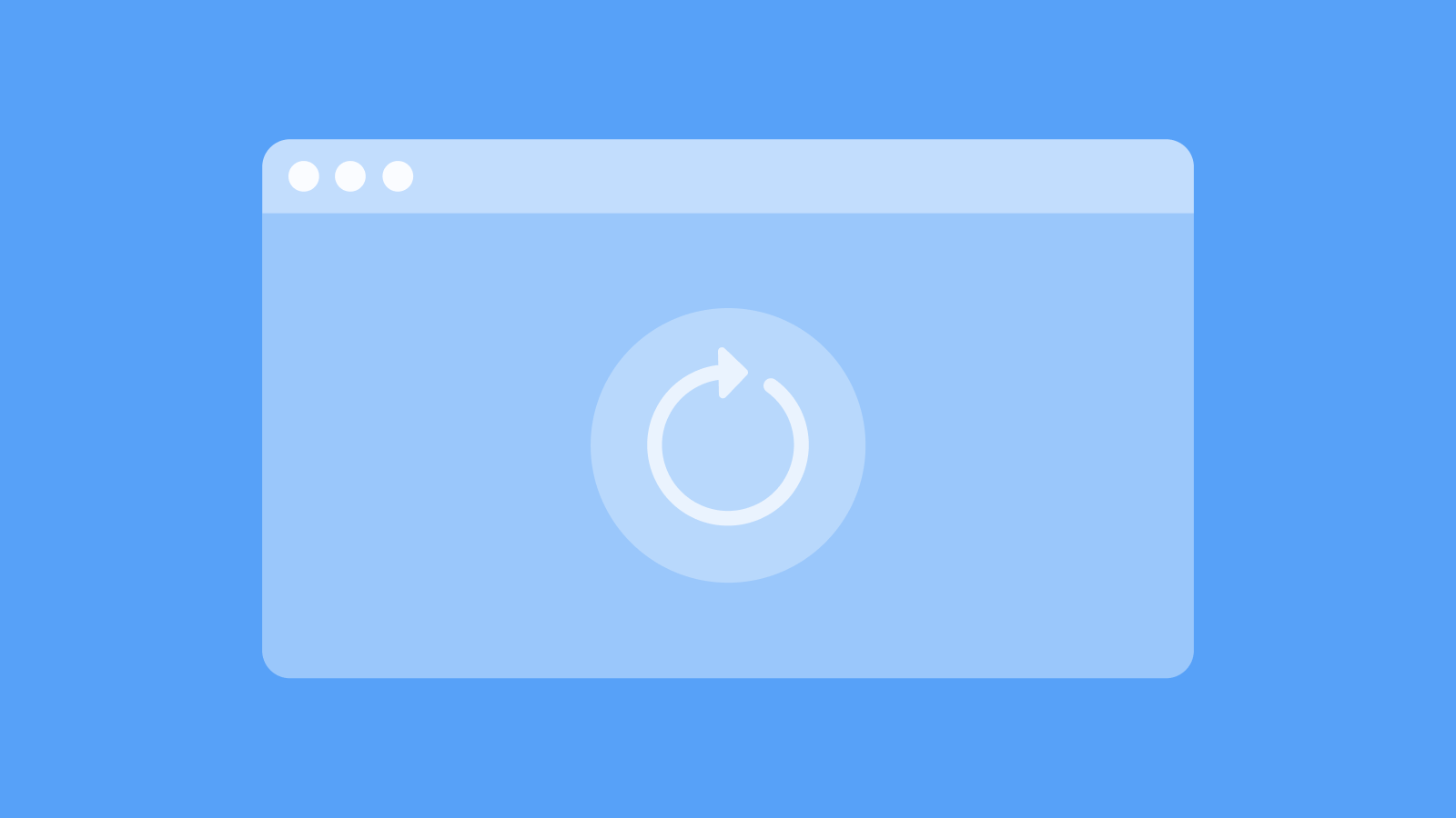 An open browser graphic with a loading symbol on a blue background.