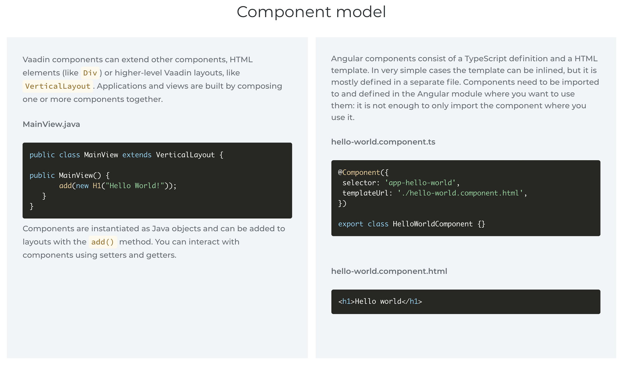 Comparing Vaadin and Angular component models