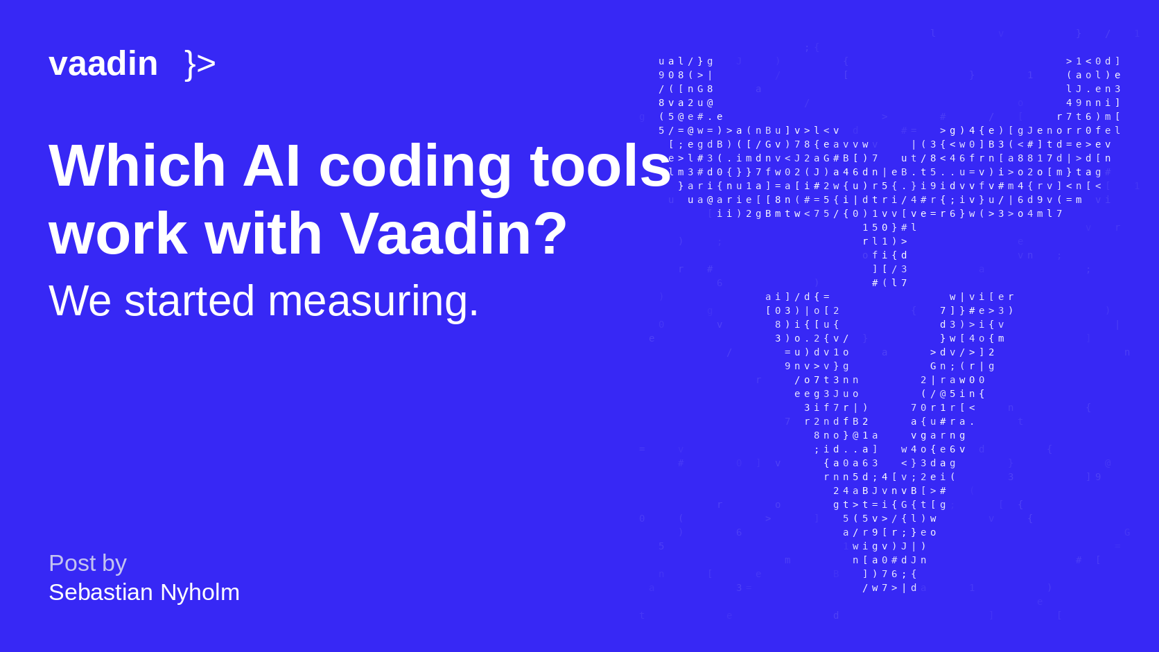 VaadinBench: AI coding agents benchmarked on real Vaadin tasks — Vaadin reindeer symbol in ASCII art on blue background